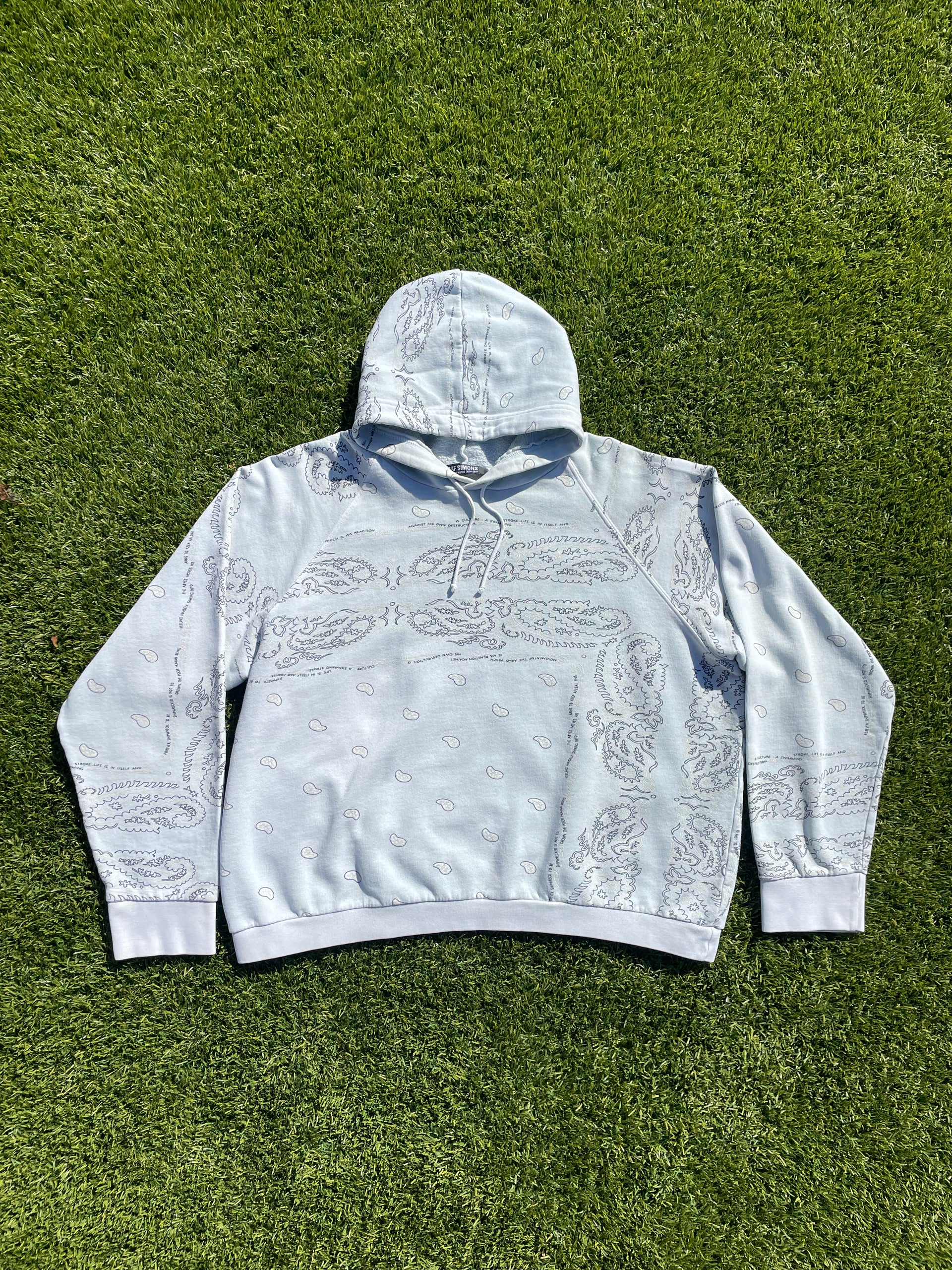 AW04 Waves - Raf Simons Teal Paisley Print Hoodie – RWNDBCKWRDS