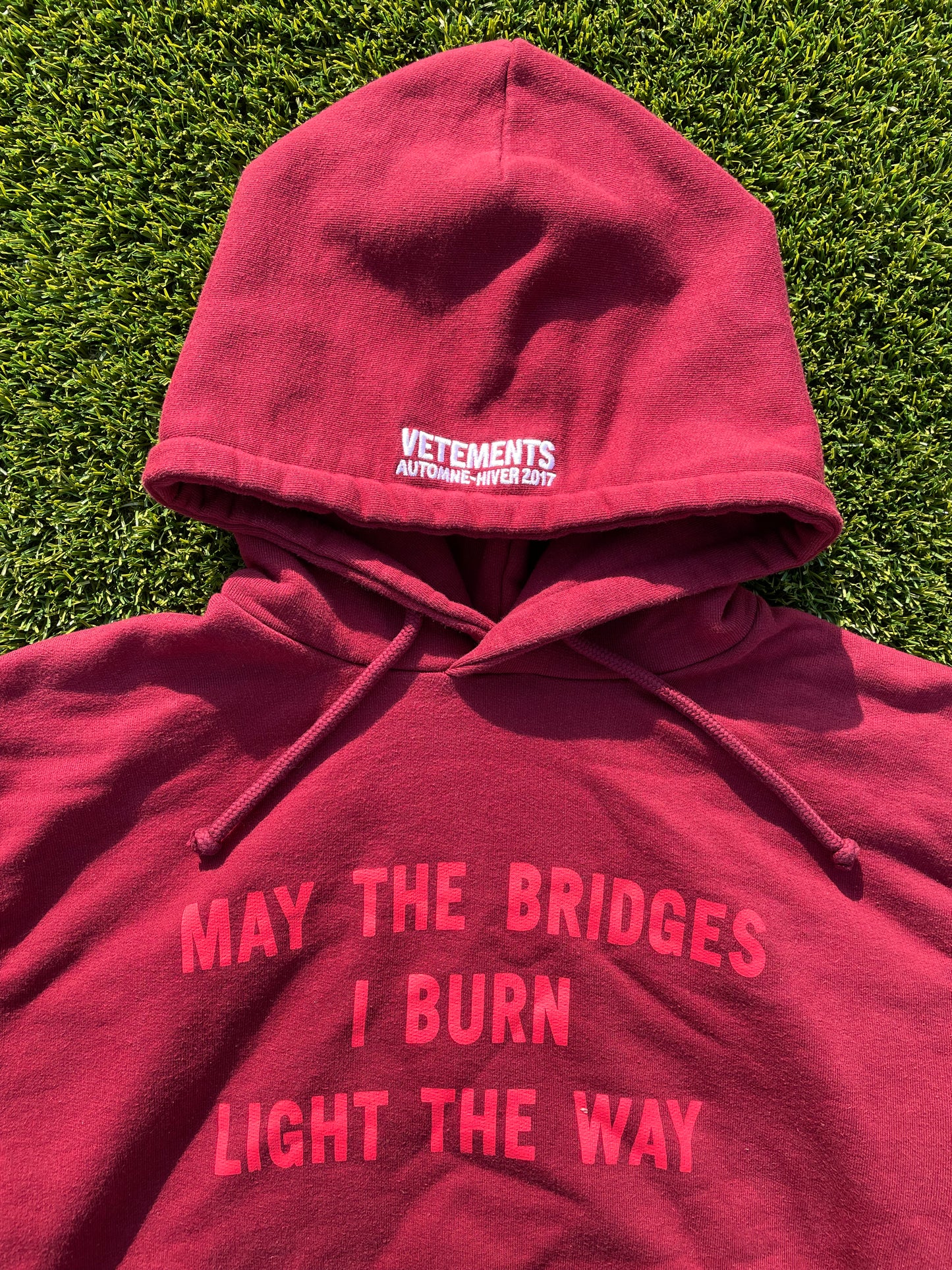 AW17 Vetements “May The Bridges I Burn” Cropped Hoodie