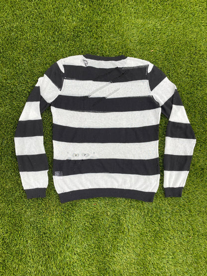 Number (N)ine White Distressed Stripe Sweater