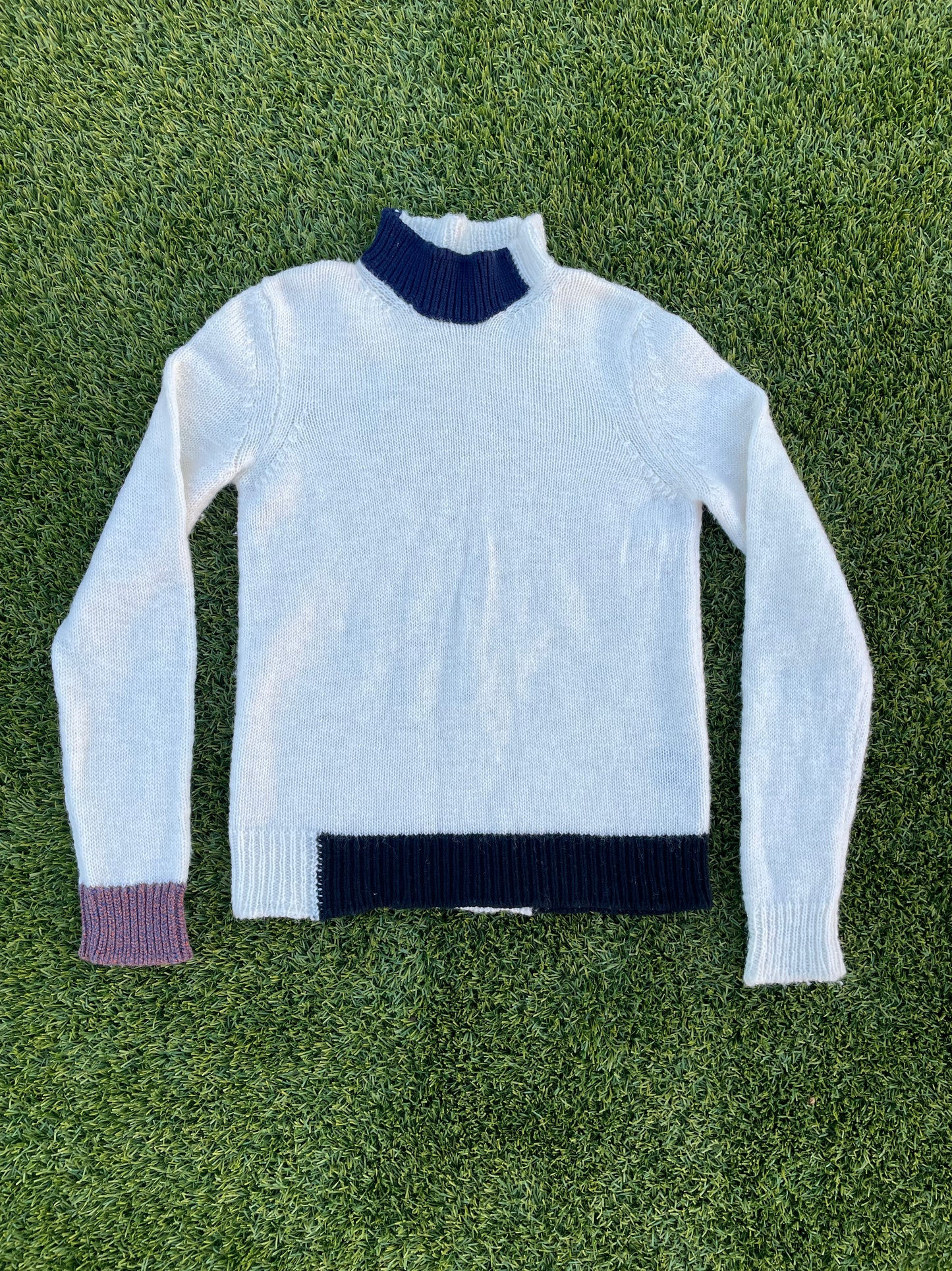 AW15 Raf Simons Turtle Neck Wool Color-Blocking Sweater