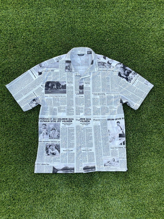 SS2021 Balenciaga Newspaper Print Sport Button Up Shirt