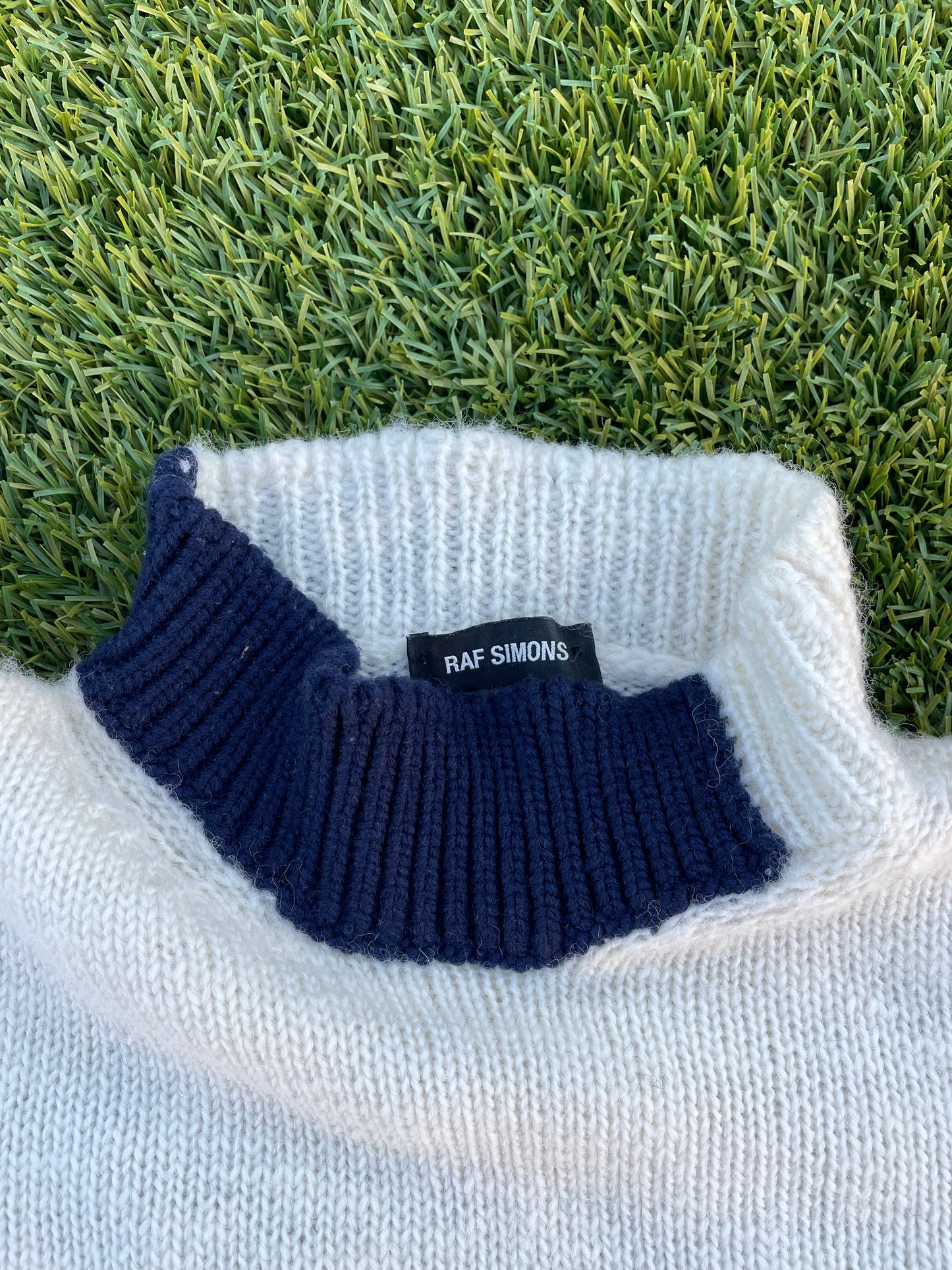 AW15 Raf Simons Turtle Neck Wool Color-Blocking Sweater